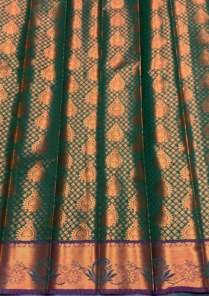 Vegan Silk Saree Green Colour with Magenta and Copper Border