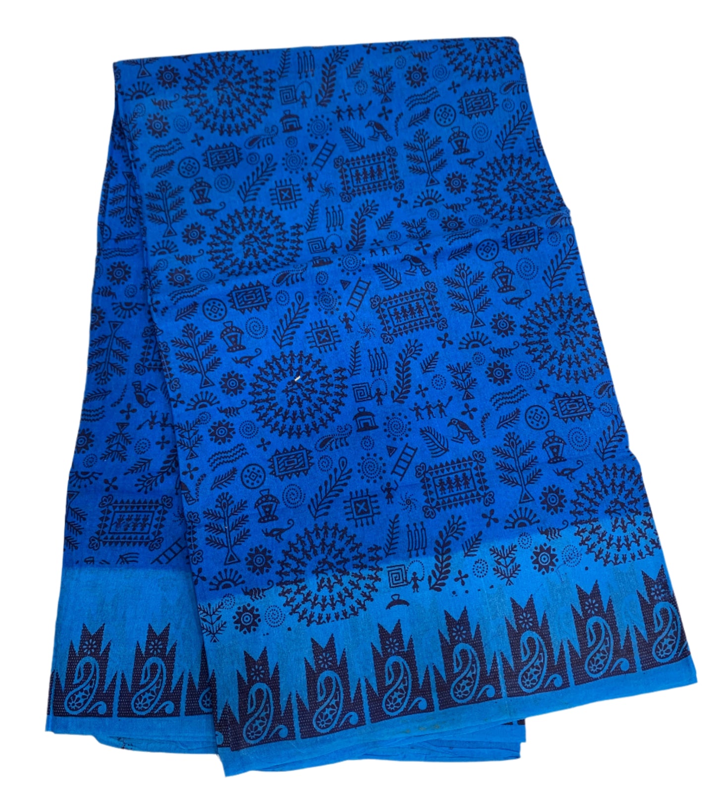 Chettinad Sungudi Cotton Azure Blue Colour with Navy Blue Border