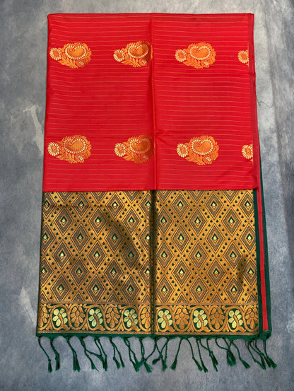 Art Silk Saree Red Colour with Borderless