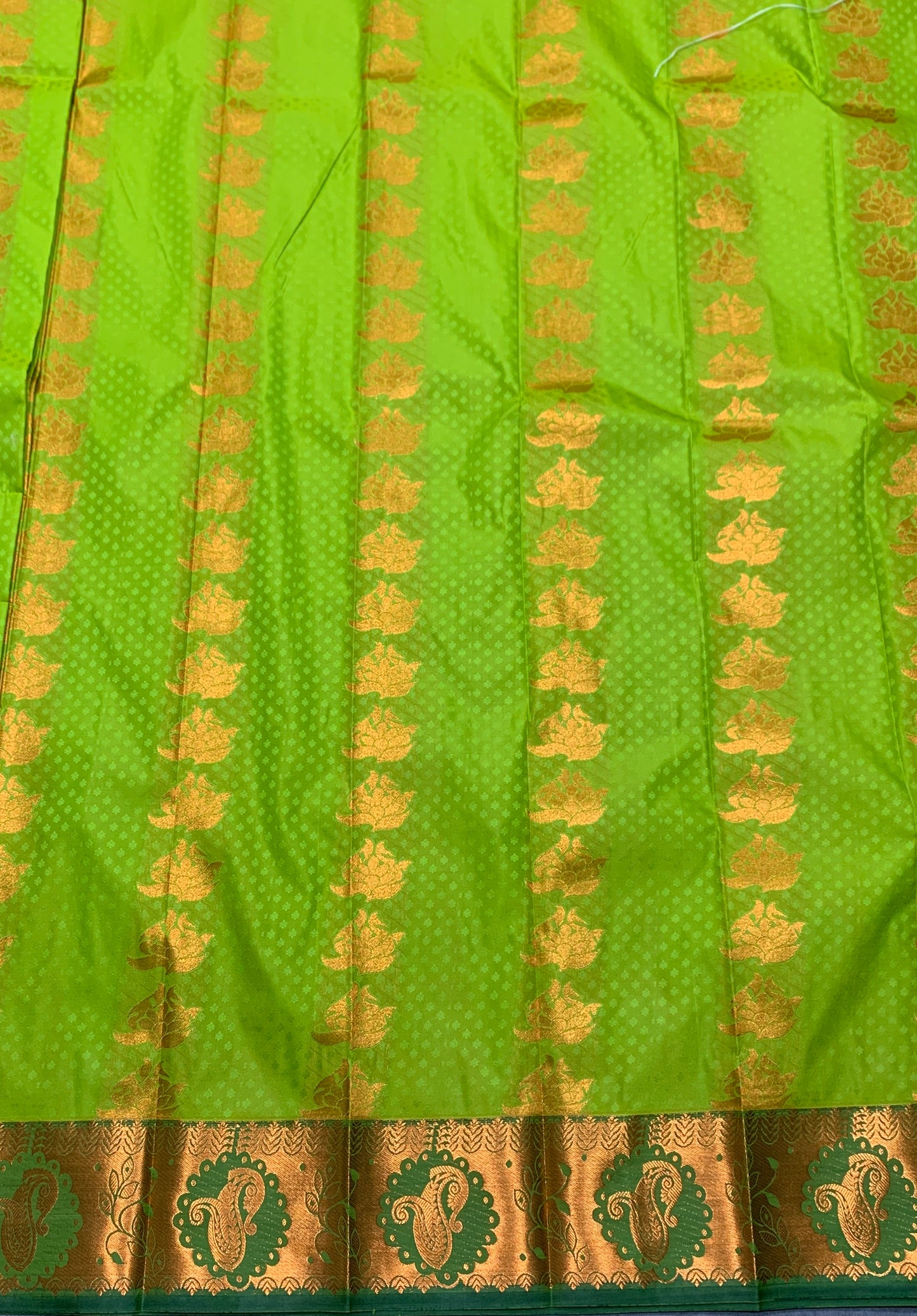 Vegan Silk Saree Apple Green Colour Saree with Copper Border