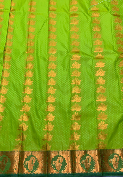 Vegan Silk Saree Apple Green Colour Saree with Copper Border