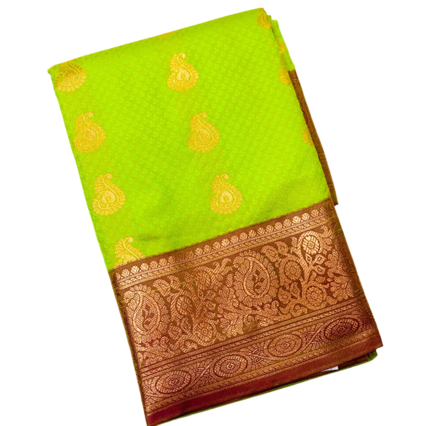 Vegan Silk Saree Apple Green shade with Brown Border