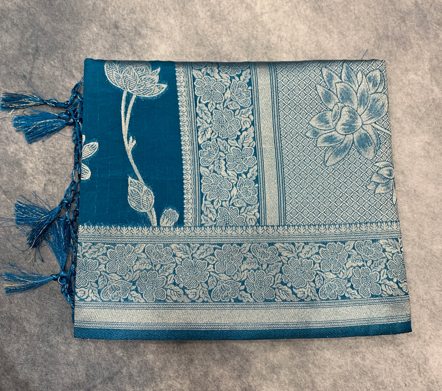 Soft Silk Casual Saree Rama Blue Colour with Sliver Colour Border
