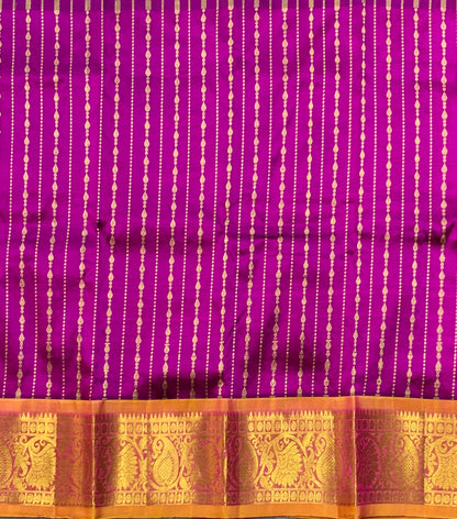 Purple Shade Pure Kanchipuram Kids Pattu Pavadai with Contrast Border for Newborn to 2 Years