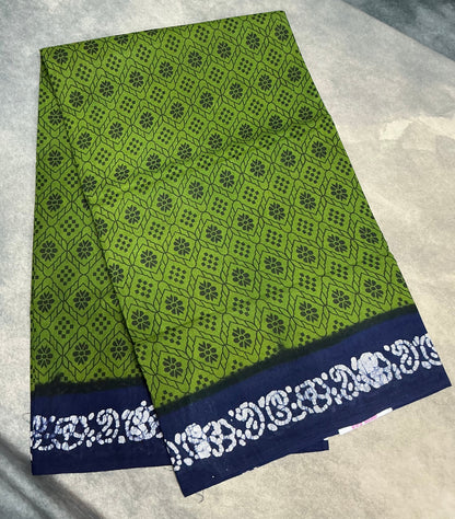 Chettinad Sungudi Cotton Olive Green Colour with Navy Blue Colour Border