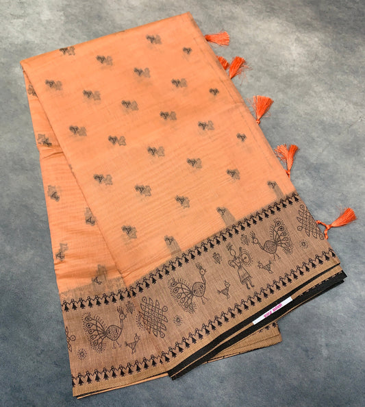 Banaras Katan Saree Orange Colour with Katan Work Border