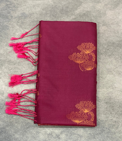 Art Silk Saree Magenta Pink Colour with Borderless