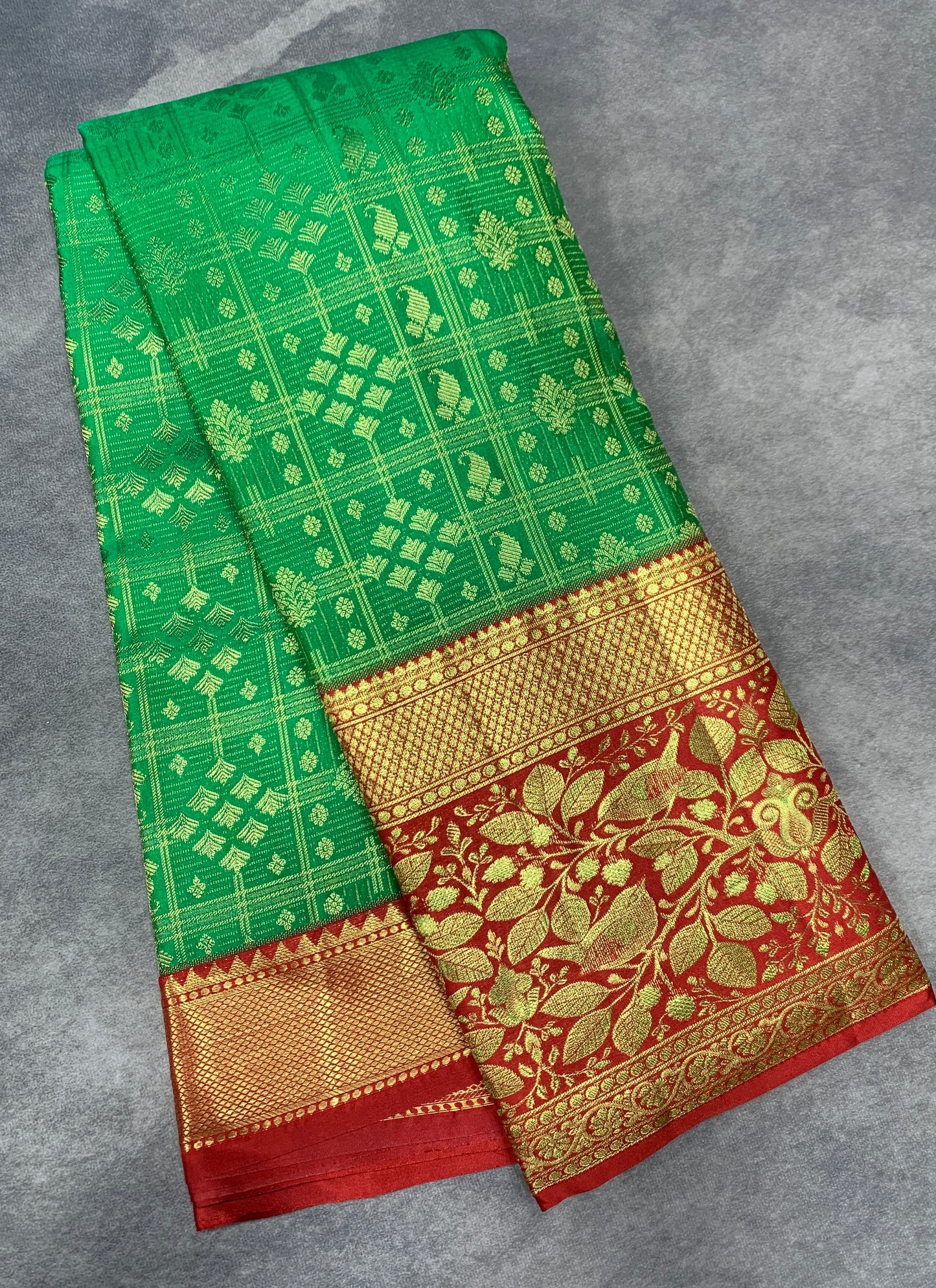 Light Green Colour Soft Kanchi Tissue Pattu Saree with Red border