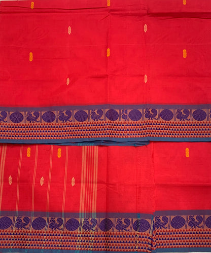 Chettinad Cotton Saree Pink Shade with Blue Border