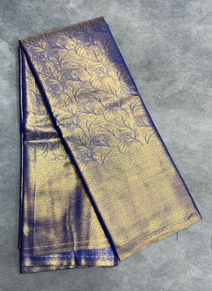 Fancy Tissue Saree Blue Colour with Self Design Border