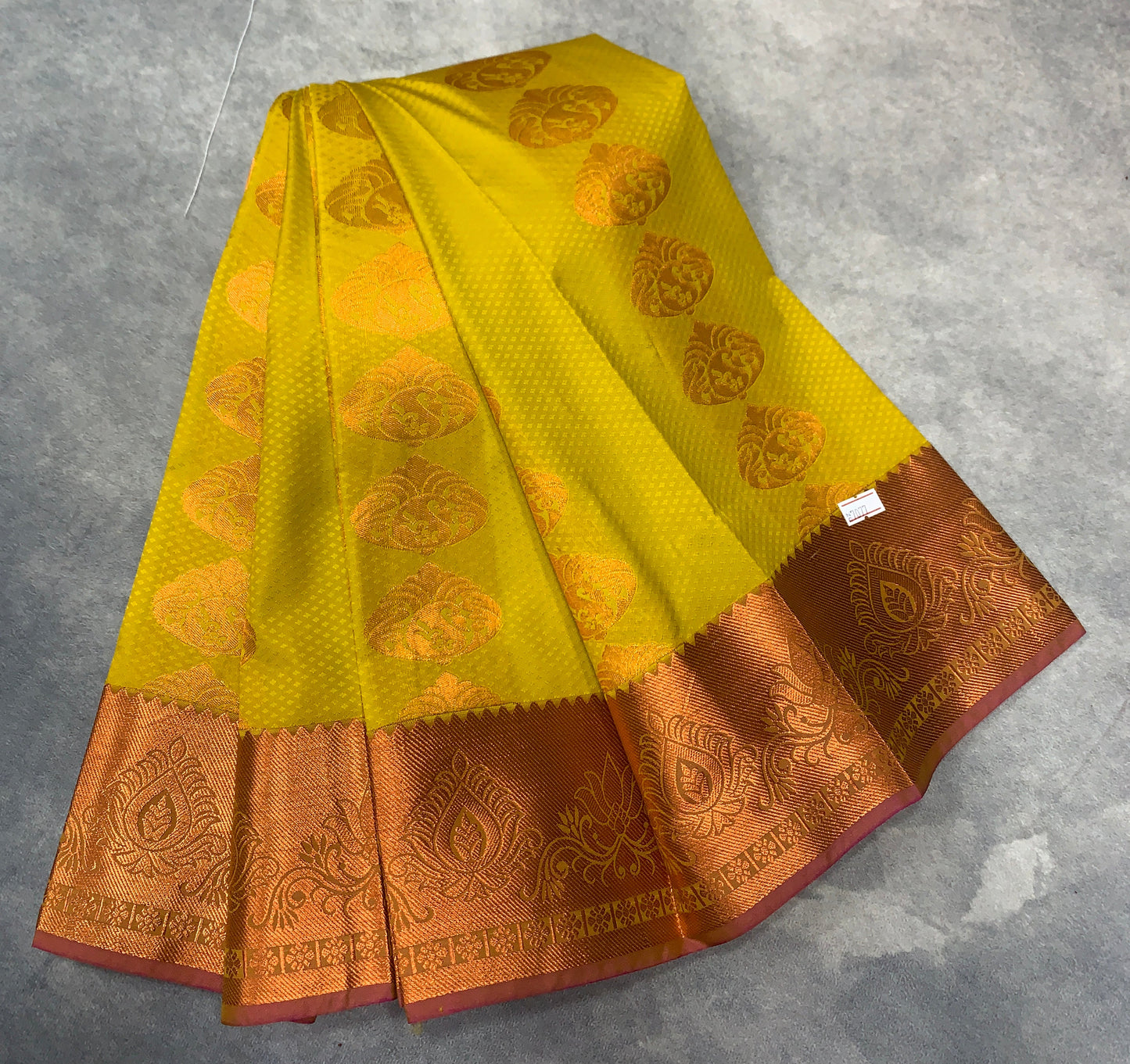 Vegan Silk Saree Mustard Colour Saree with Copper Border