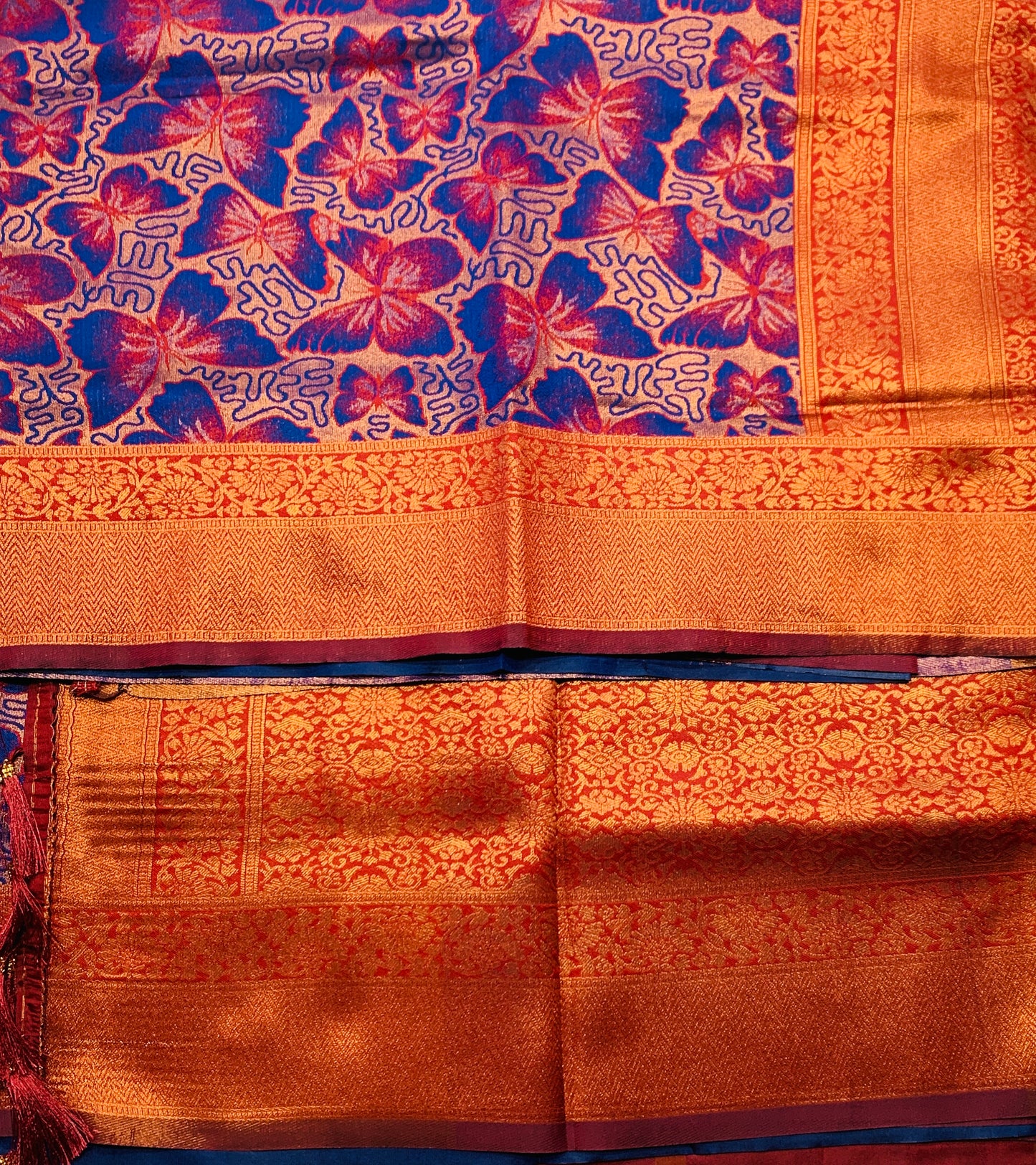 Art Silk Saree Blue Colour with Butterfly Design