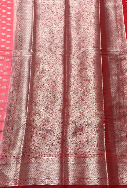Crepe Saree Peach Colour with Red Border