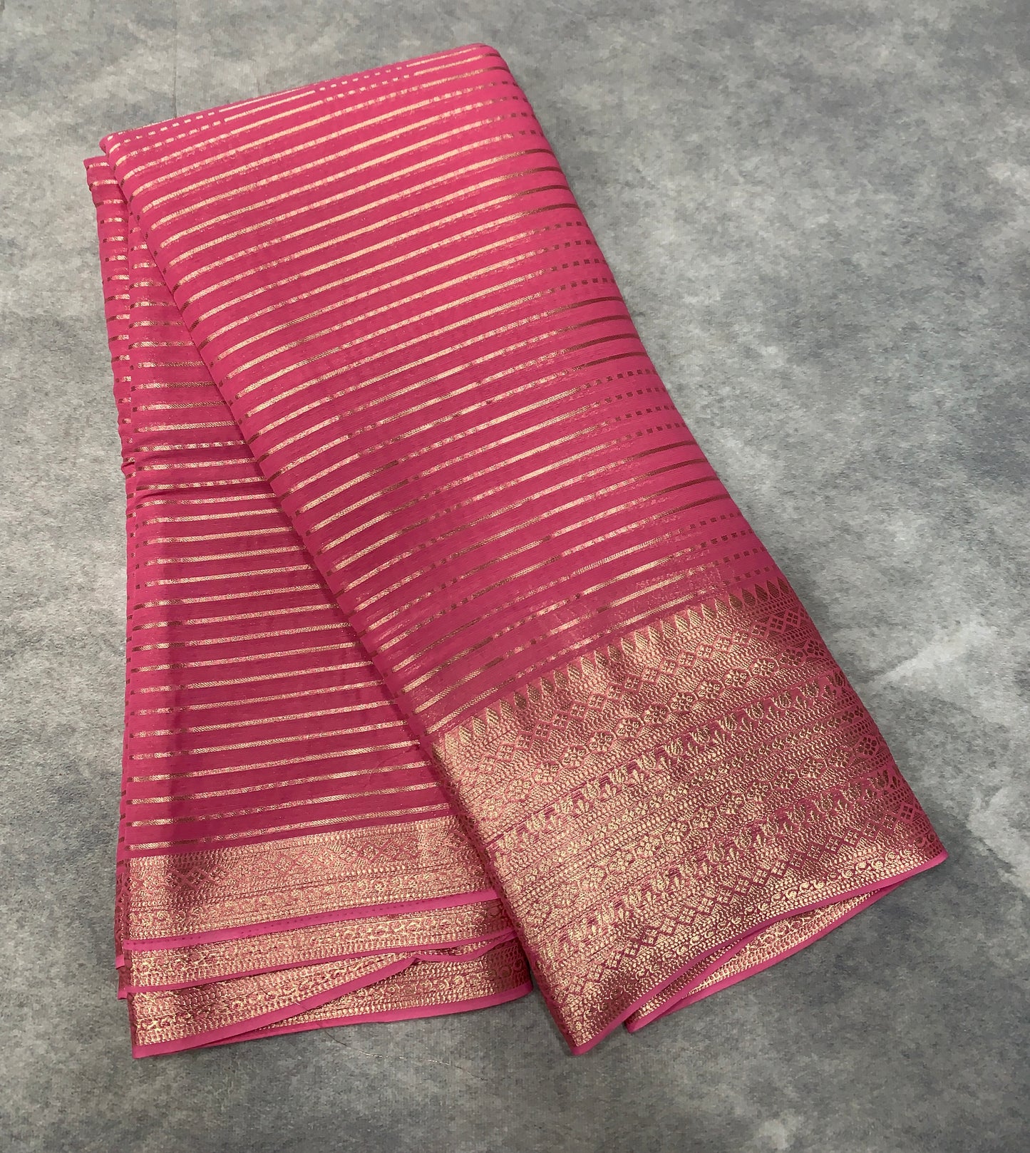 Georgette Saree Baby Pink Colour with Sliver Floral Design Border