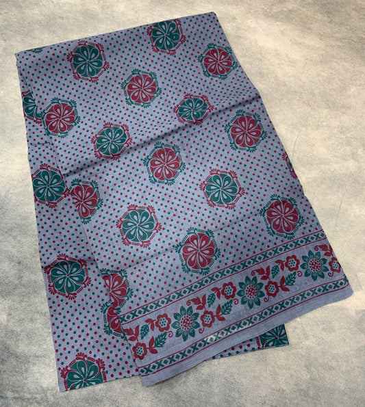 Chettinad Sungudi Cotton Gray Colour with Floral Design Border