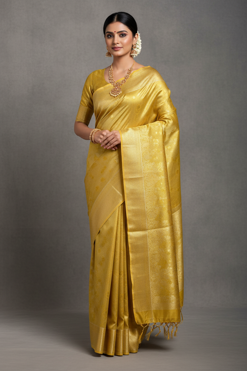 Fancy Tissue Saree Golden Colour with Self Colour Border