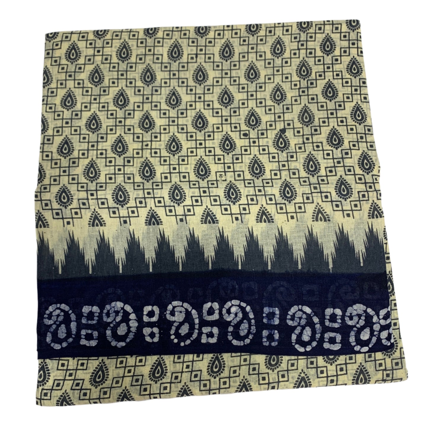 Chettinad Sungudi Cotton Off White Colour with Navy Blue Border