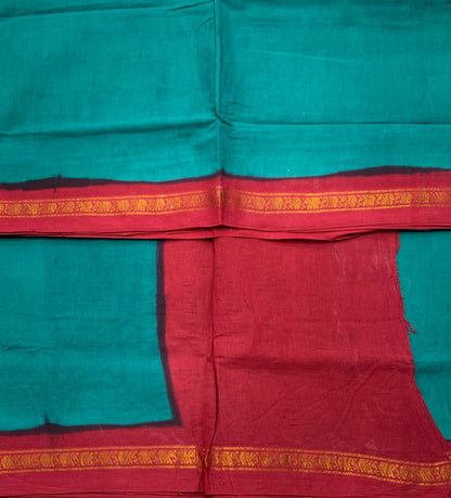 Chettinad Cotton Saree Rama Green Colour with Red Border
