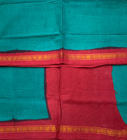 Chettinad Cotton Saree Rama Green Colour with Red Border