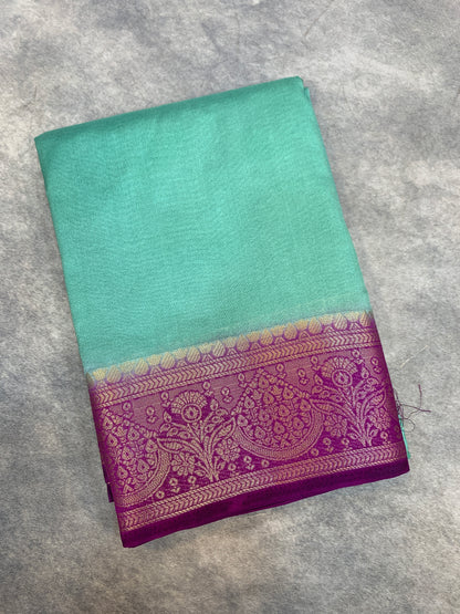 Crepe Saree Sapphire Colour with Magenta Border