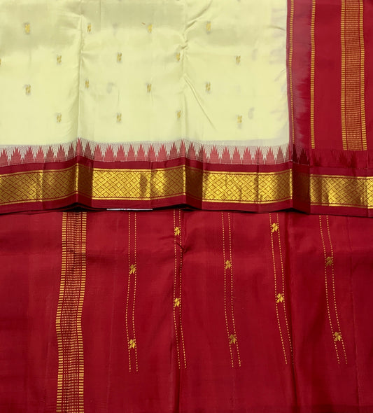 Pure Kanchipuram Silk Ivory Colour with Maroon Border