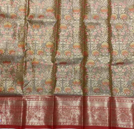 Golden Orange Shade Vegan Silk Kids Pattu Pavadai with Contrast Border for Newborn to 2 Years