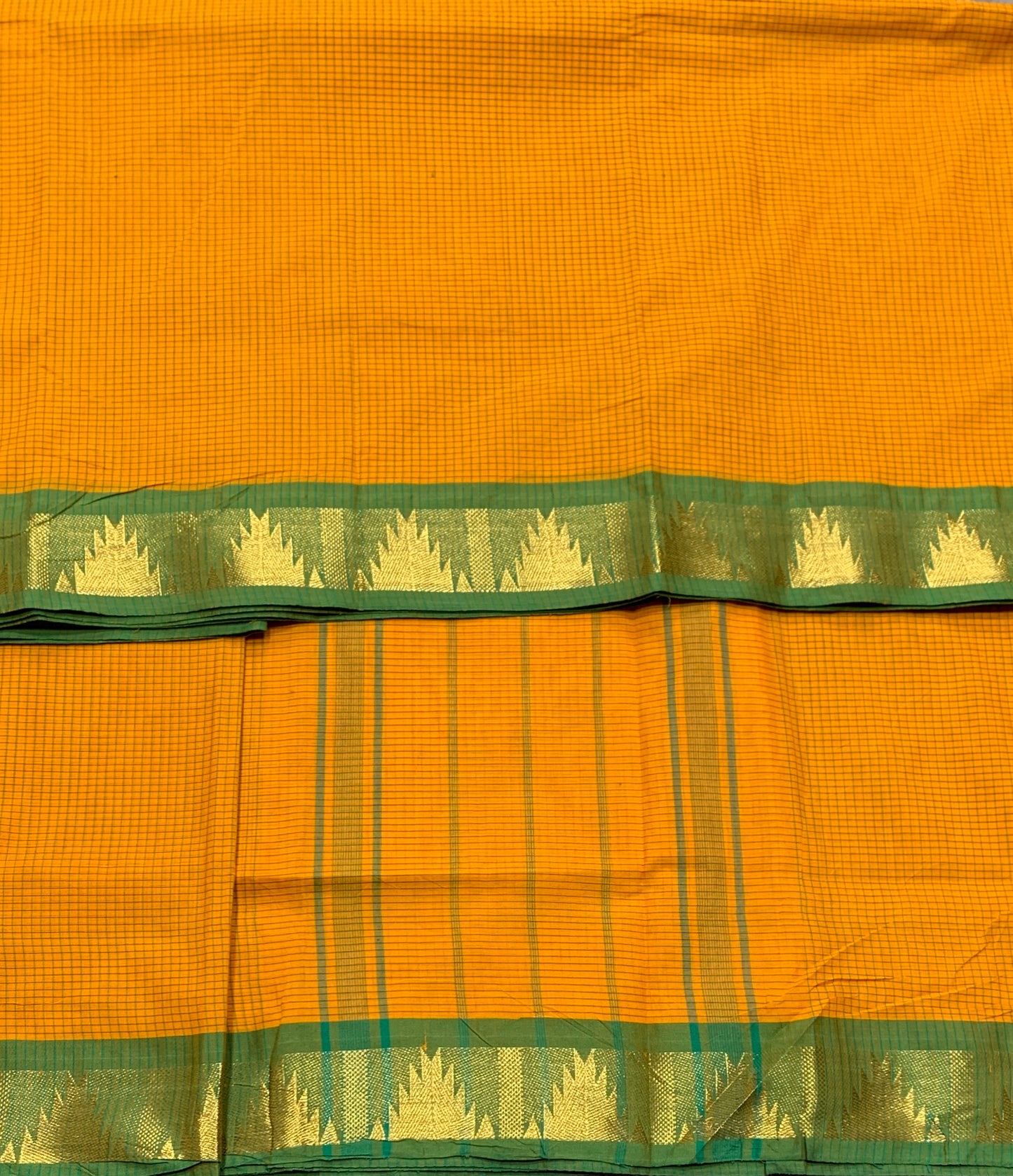9 yards Cotton Saree Yellow Shade with Green Border