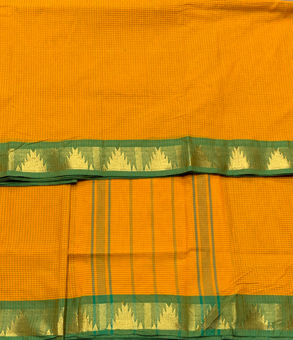 9 yards Cotton Saree Yellow Shade with Green Border