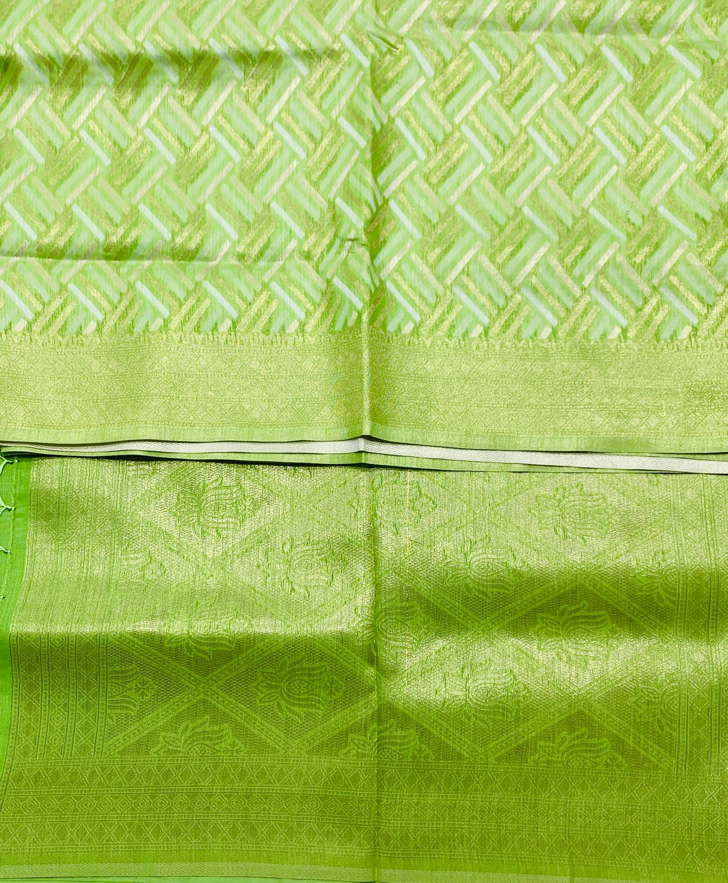 Banaras Katan Saree Apple Green Colour with Katan Work Border