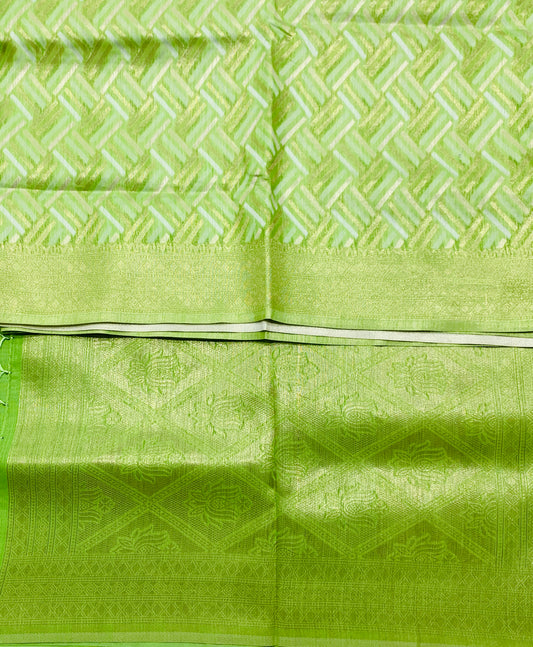 Banaras Katan Saree Apple Green Colour with Katan Work Border