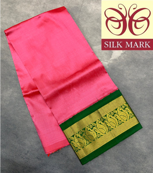 Pink Shade Pure Kanchipuram Kids Pattu Pavadai with Contrast Border for Newborn to 2 Years