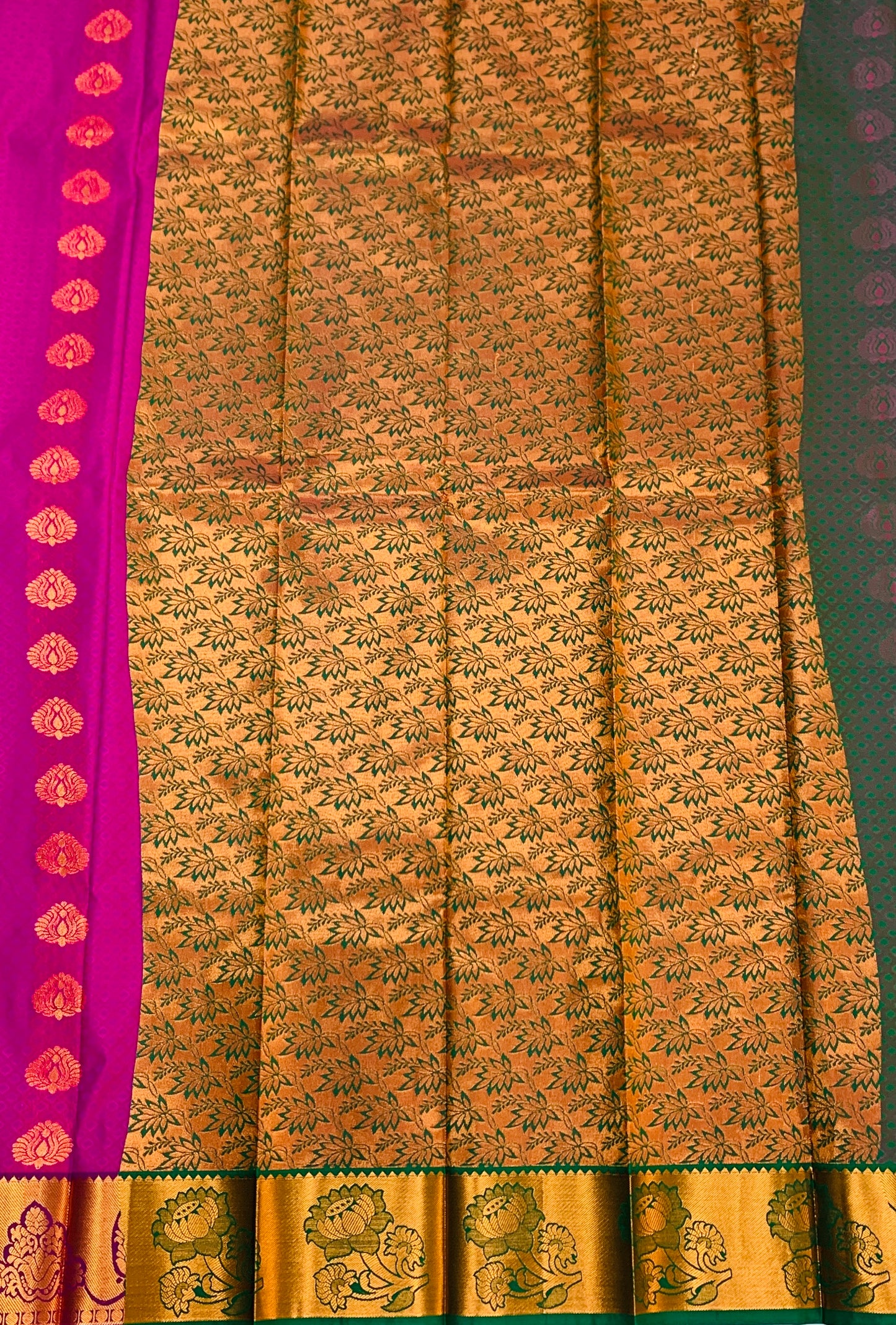 Vegan Silk Saree Colour Pink with Copper Border