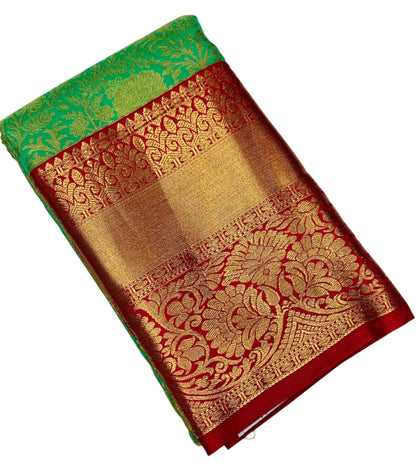 Light Green Colour Semi Silk Saree with Big Magenta Border