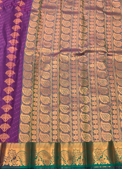 Vegan Silk Saree Magenta Colour Saree with Copper Border