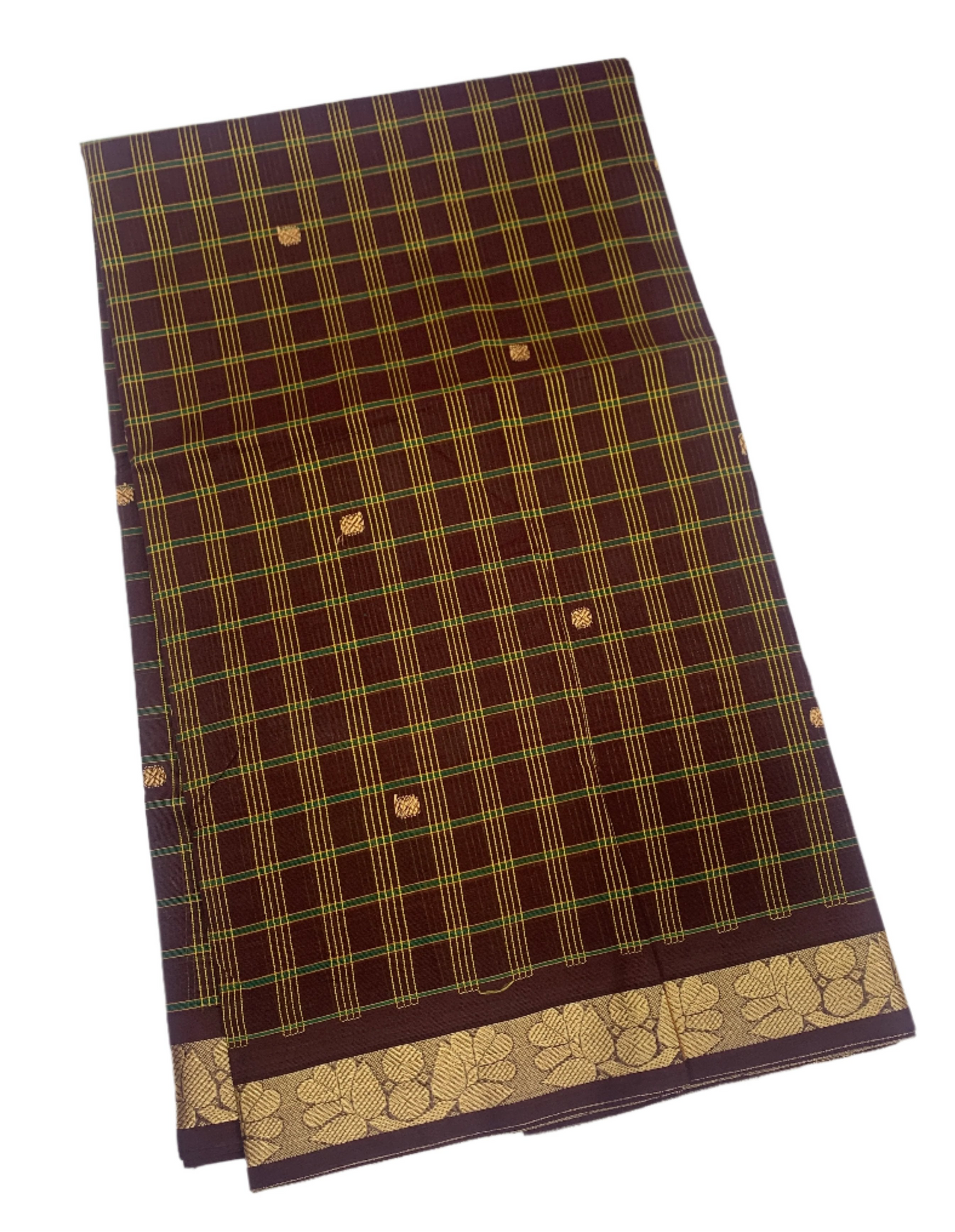 Chettinad Cotton Saree Brown Shade with Floral Design Border