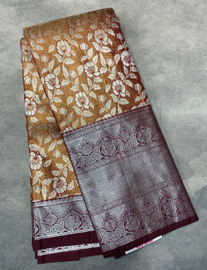 Chocolate Brown Colour Soft kanchi pattu with Brown Border