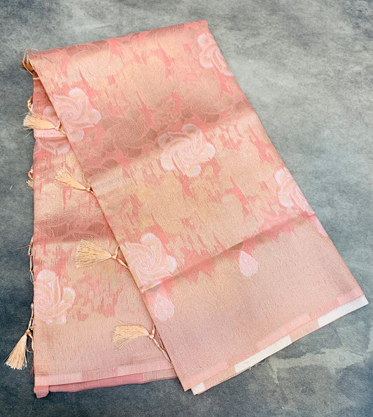 Banaras Katan Saree Baby Pink Colour with Katan Work Border