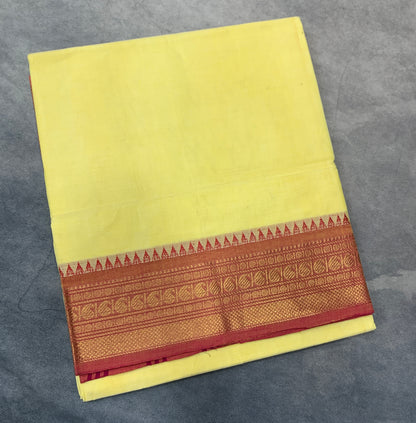 Chettinad Cotton Saree Yellow Colour with Light Pink Border