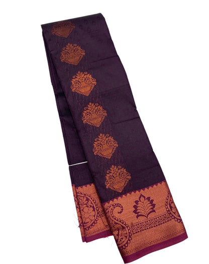 Vegan Silk Saree Dark Purple Colour with Copper Border