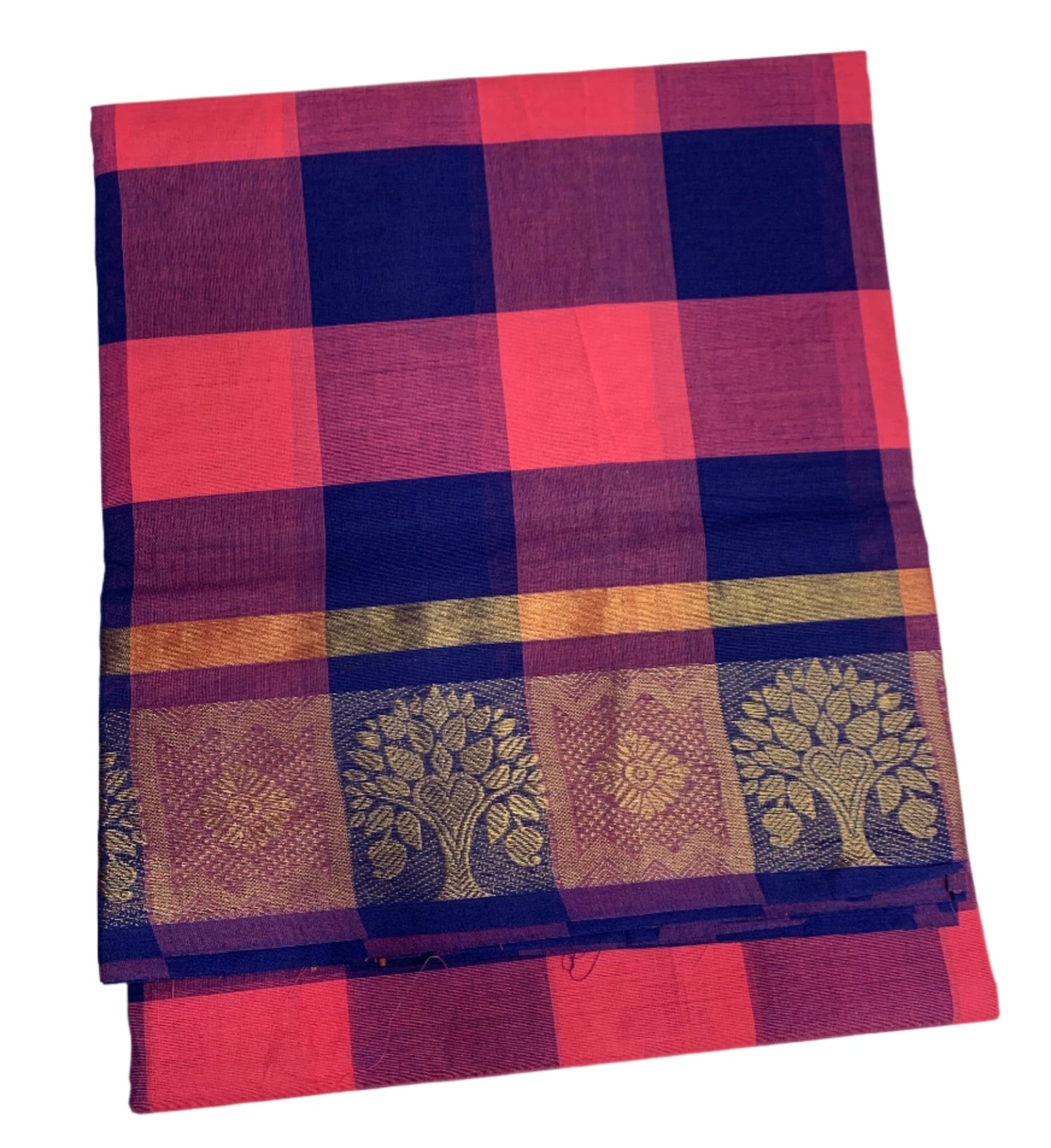 Chettinad Cotton Saree Pink and Blue Colour with Checked Design