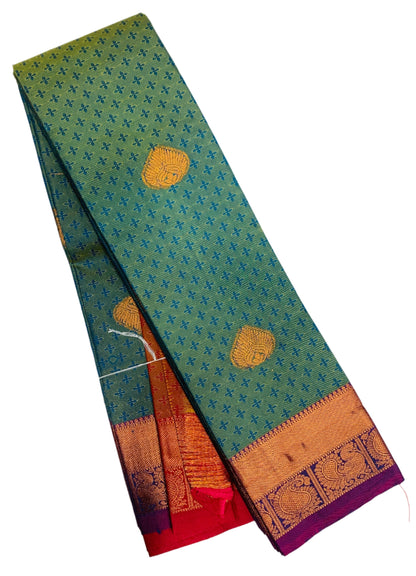 Dual Colour Silk Cotton Saree with Copper Zari Border