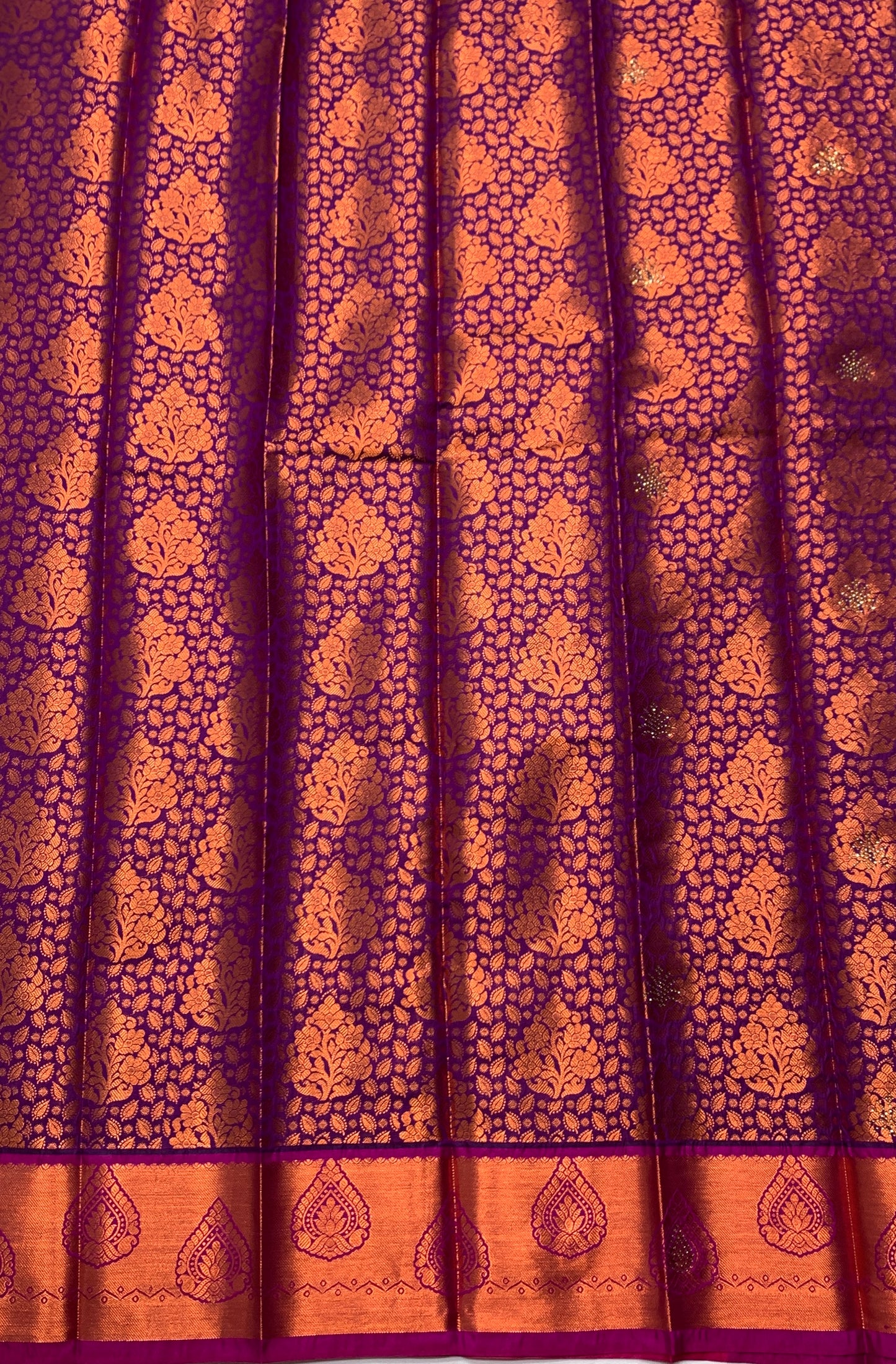 Vegan Silk Saree Magenta Colour with Copper and Purple Border