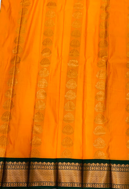 Vegan Silk Saree Mango Yellow shade with Green Border