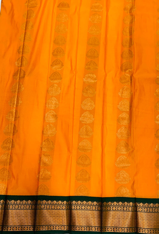 Vegan Silk Saree Mango Yellow shade with Green Border