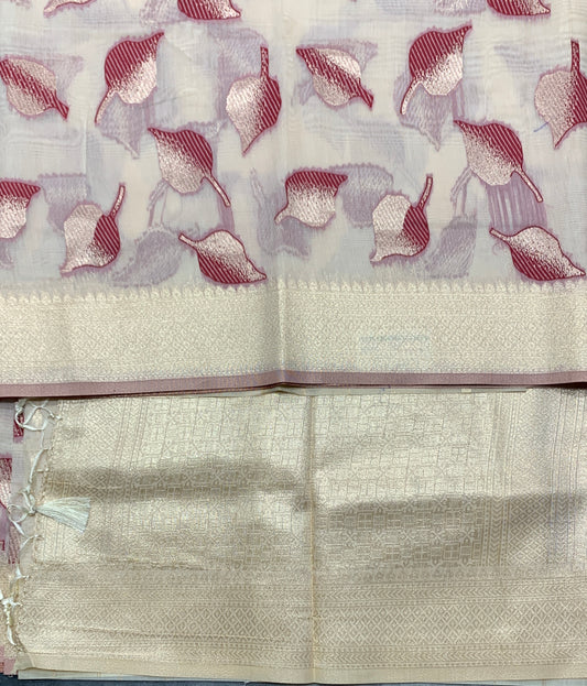Banaras Katan Saree Off White Colour with Katan Work Border