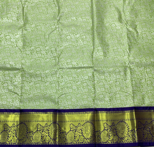 Pista Green Shade Vegan Silk Kids Pattu Pavadai with Contrast border for age 2 to 5