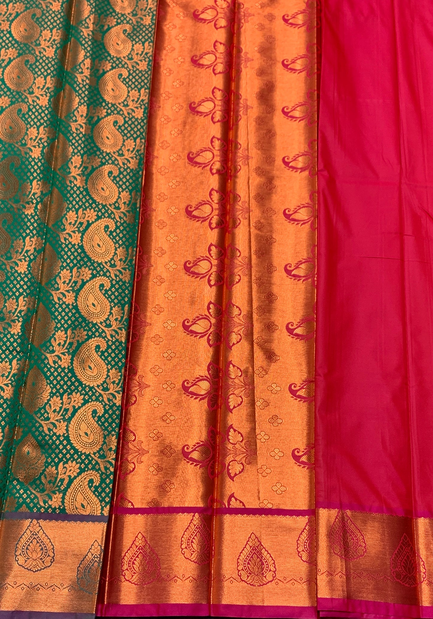 Vegan Silk Saree Green Colour with Magenta and Copper Border