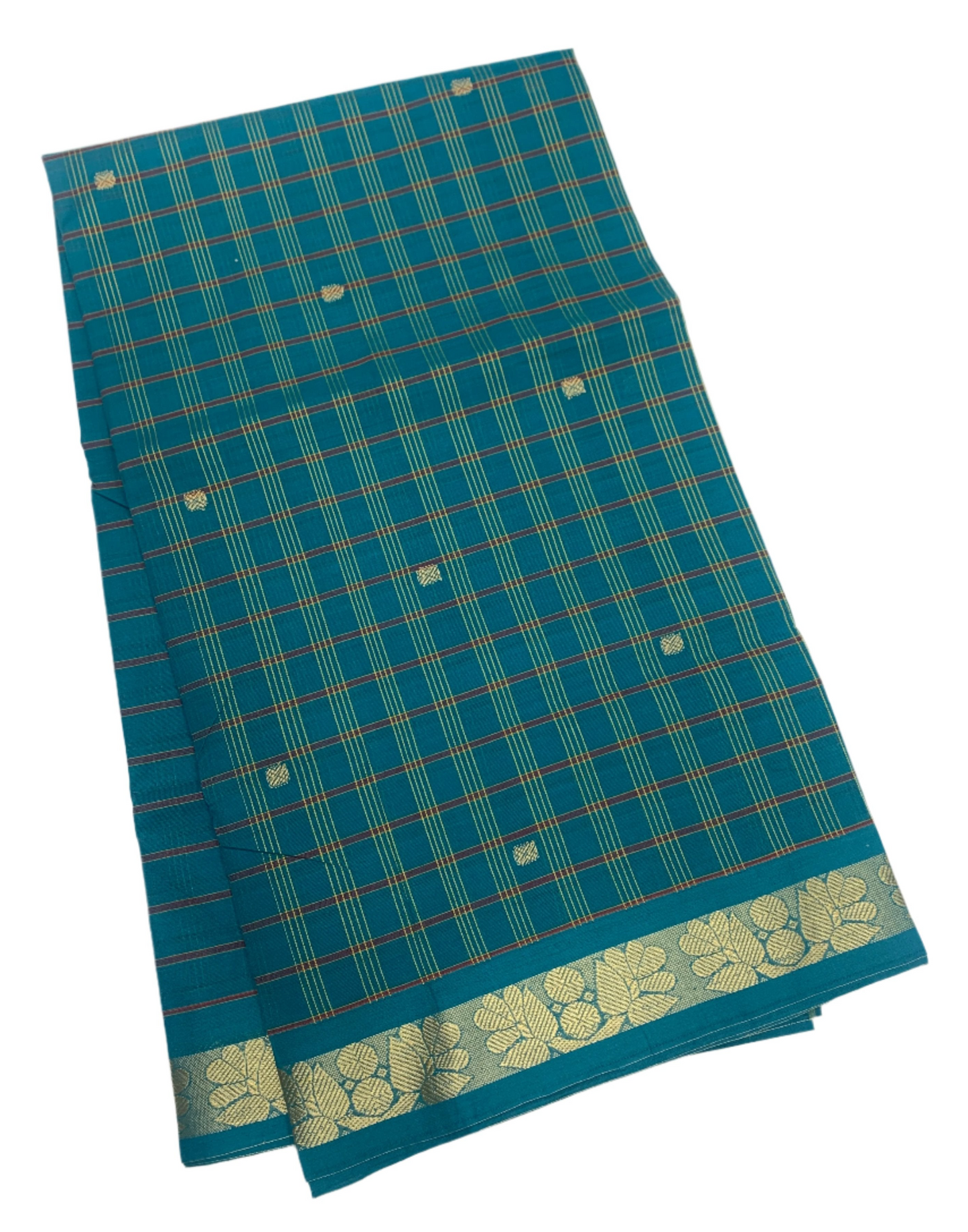 Chettinad Cotton Saree Rama Blue Shade with Floral Design Border