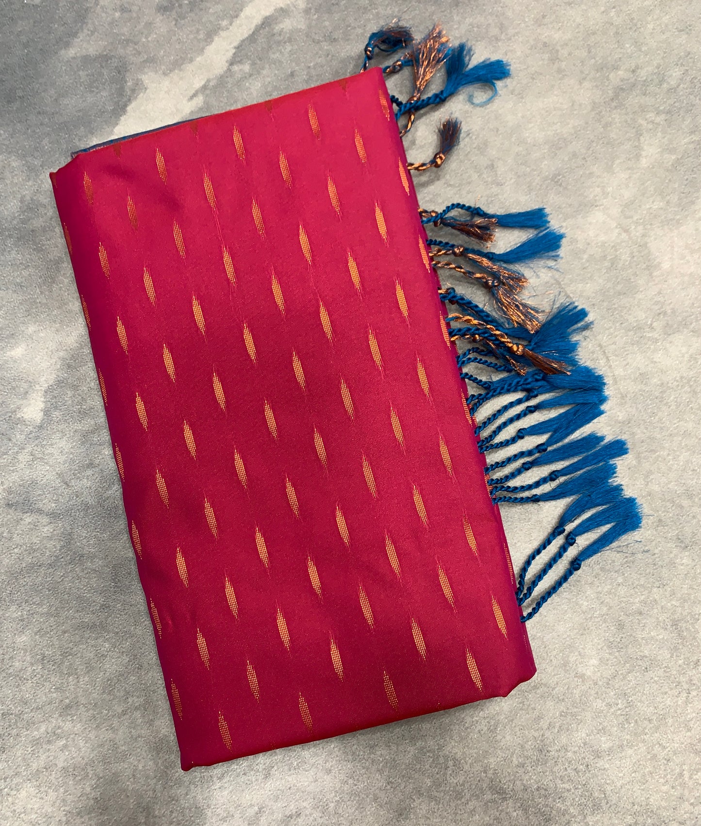 Soft Vegan Silk Saree Reddish Pink Colour with Sky Blue and Copper Border