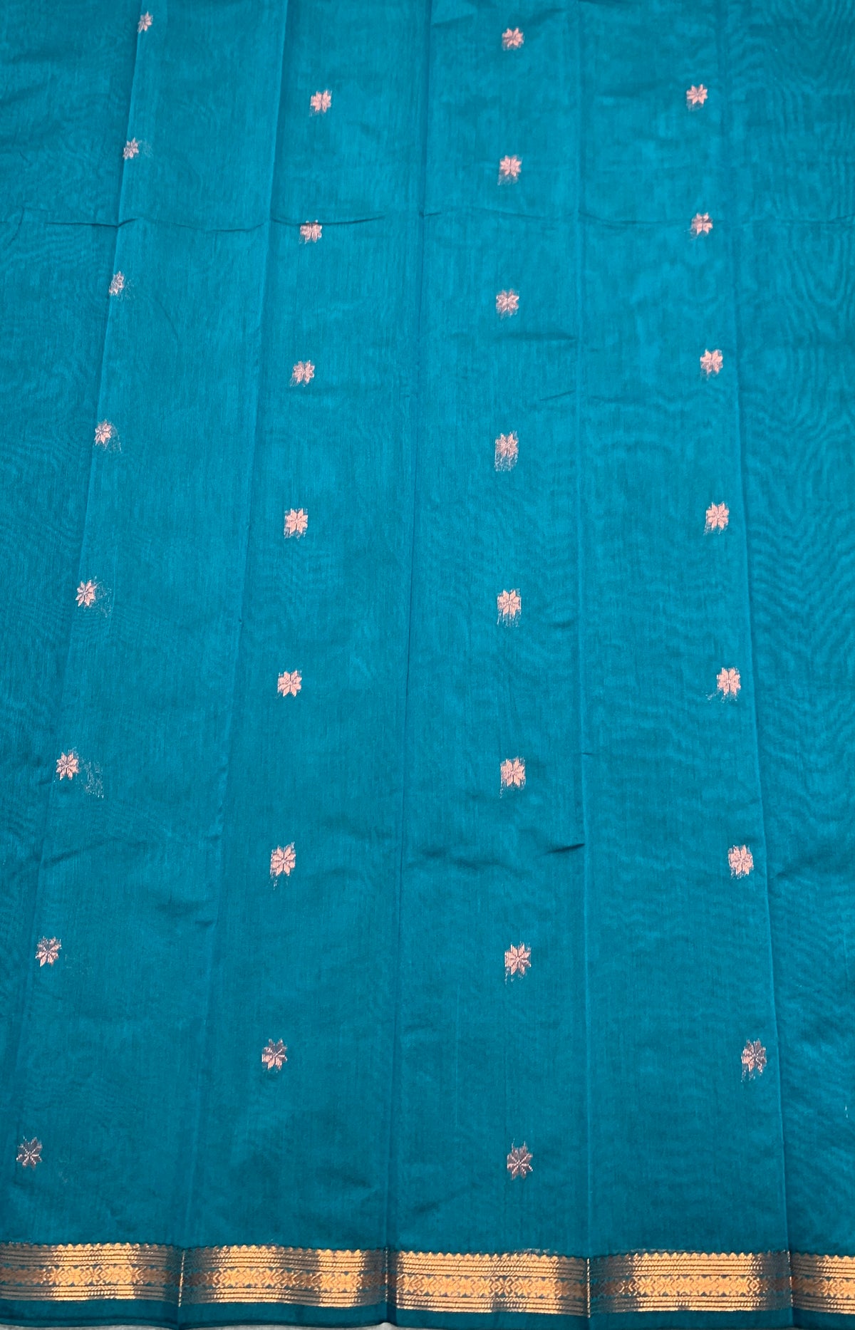 Peacock Green Colour Silk Cotton Saree with Copper Zari Border